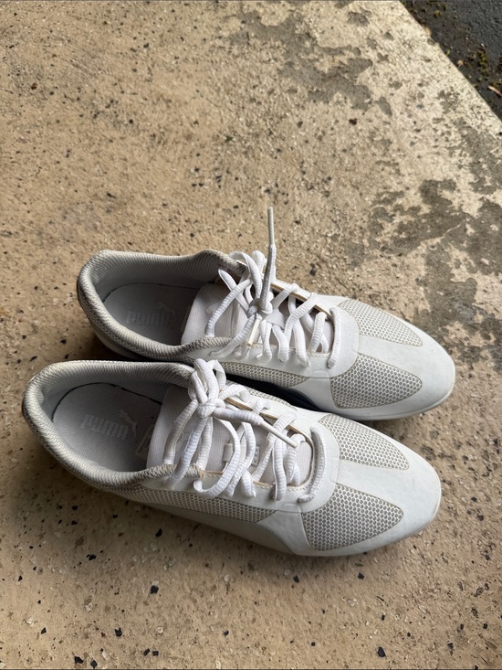 Puma Shoes - Puma White Low-Top Mesh & Suede Sneakers